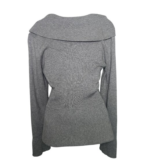 White House Black Market Womens Off-Shoulder Gray Ribbed Knit Sweater S - Picture 3 of 6